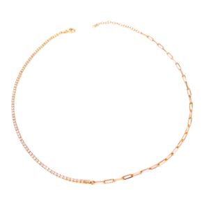 Yarısı Suyolu Yarısı İtalyan Zincirli  Gümüş Choker Kolye