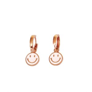 Pembe Mineli Gülen Emoji Gümüş Küpe