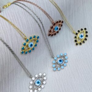 Opal Taşlı Ve Mine İşlemeli Gümüş Göz Kolye