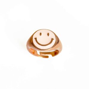 Pembe Mineli Gülen Emojili Gümüş Yüzük