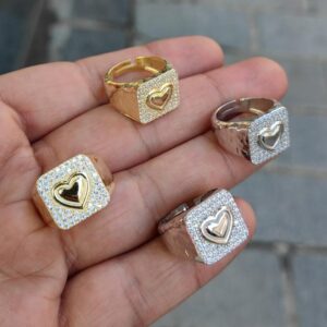 Ortası Taşsız Kalpli Kare Gümüş Yüzük