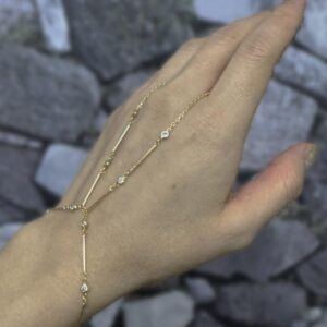 Zirkon Taşlı Gümüş Şahmeran Bileklik – Uzun Çubuk Zincirli Tasarım - Gold Renk